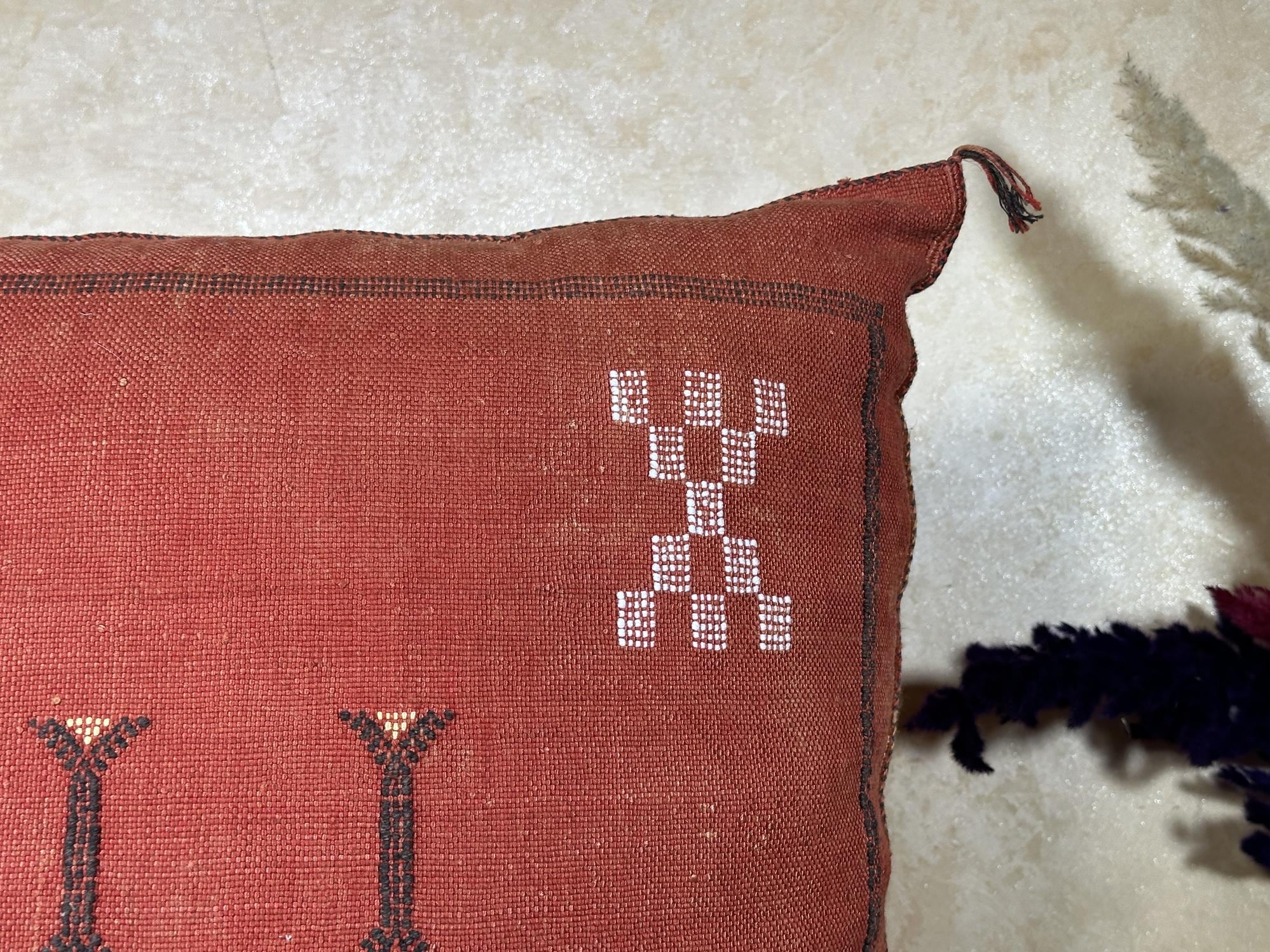 Terracotta Kilim Pillow Cover, Moroccan Sabra Silk Pillow, Handmade Bohemian Pillowcase, Rust Decorative - product image 8