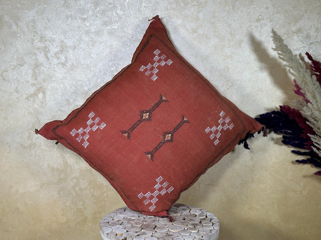 Terracotta Kilim Pillow Cover, Moroccan Sabra Silk Pillow, Handmade Bohemian Pillowcase, Rust Decorative - product image 9