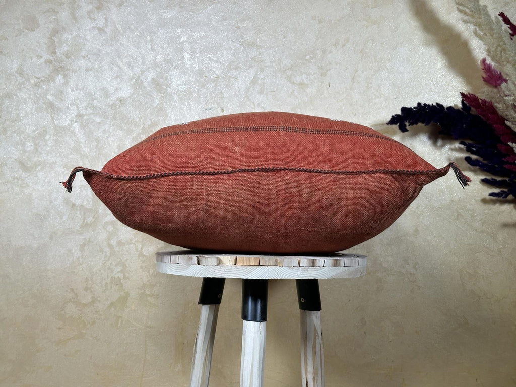 Terracotta Kilim Pillow Cover, Moroccan Sabra Silk Pillow, Handmade Bohemian Pillowcase, Rust Decorative - product image 6