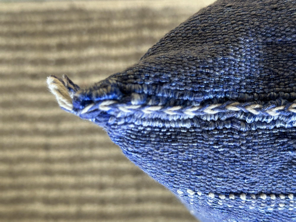 Blue Moroccan Silk Pillow Cover, Handmade Berber Boho Cushion, Kilim Geo Embroidered Pillowcase, Euro Sha - product image 2