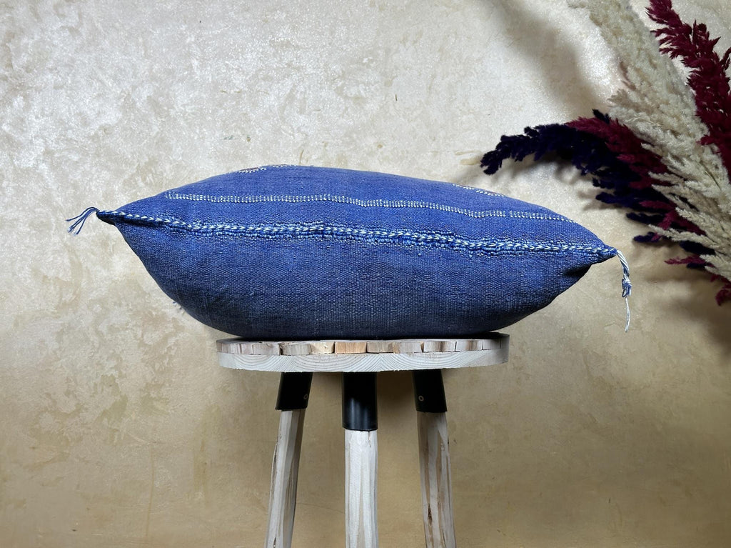 Blue Moroccan Silk Pillow Cover, Handmade Berber Boho Cushion, Kilim Geo Embroidered Pillowcase, Euro Sha - product image 8