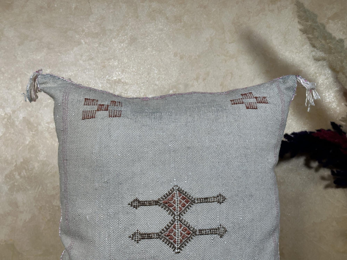Silver Silk Pillow Cover, Handmade Moroccan Sabra Pillow Cover, Boho Berber Cushion Case With Embroidery - product image 5