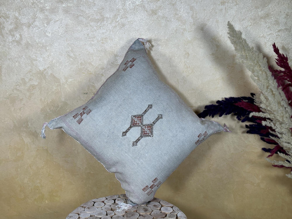 Silver Silk Pillow Cover, Handmade Moroccan Sabra Pillow Cover, Boho Berber Cushion Case With Embroidery - product image 8