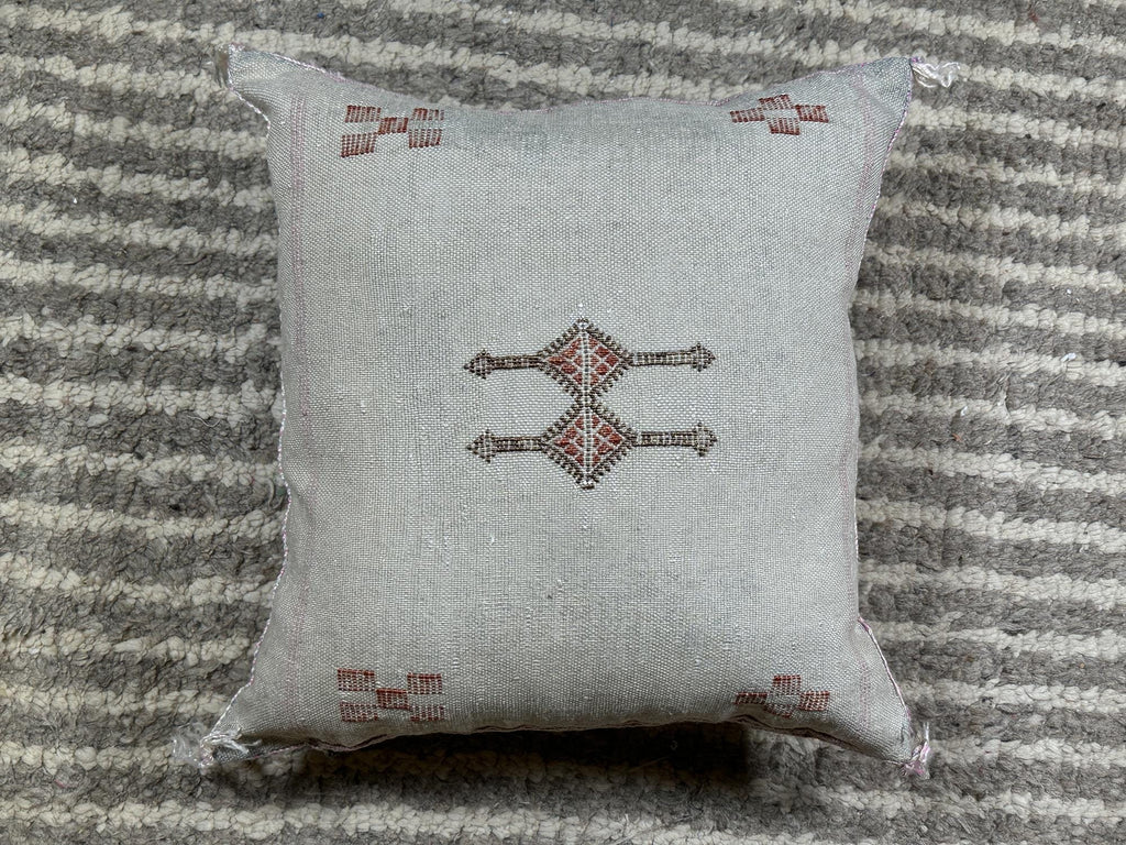 Silver Silk Pillow Cover, Handmade Moroccan Sabra Pillow Cover, Boho Berber Cushion Case With Embroidery - product image 9
