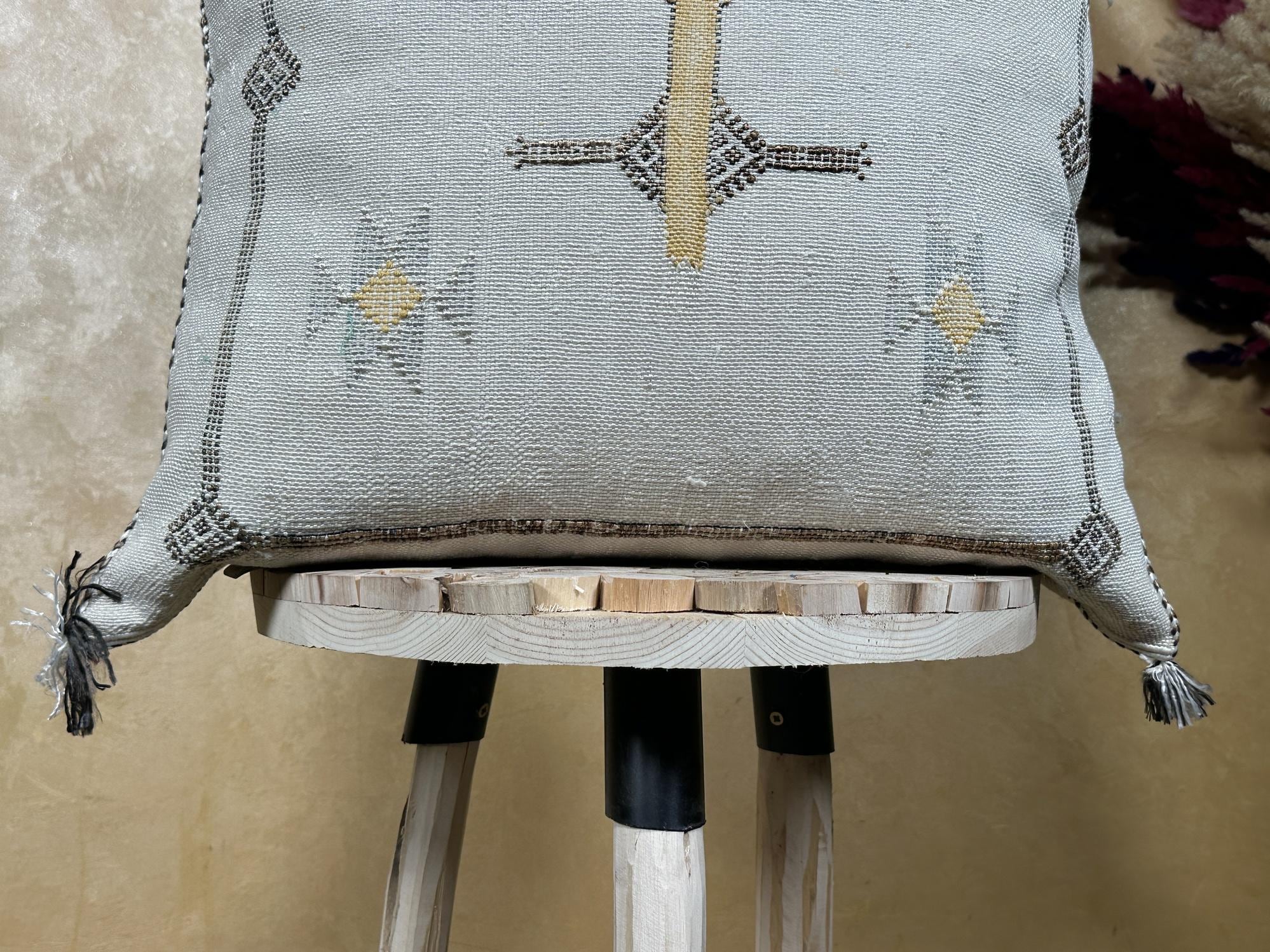 Silver Moroccan Cactus Silk Pillow Cover, Handmade Boho Cushion with Gold Embroidery, Luxury Kilim Style - product image 5