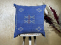 Blue Moroccan Silk Pillow Cover, Handmade Berber Boho Cushion, Kilim Geo Embroidered Pillowcase, Euro Sha - product image 1