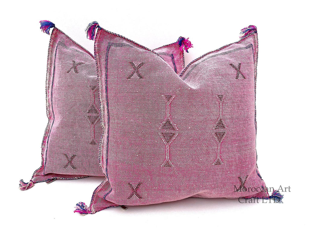 Pink Pillows silk 20x20,Pillow Cactus Silk, White Lumbar Cushion Handmade Cactus Silk Decorative Pillow - product image 1