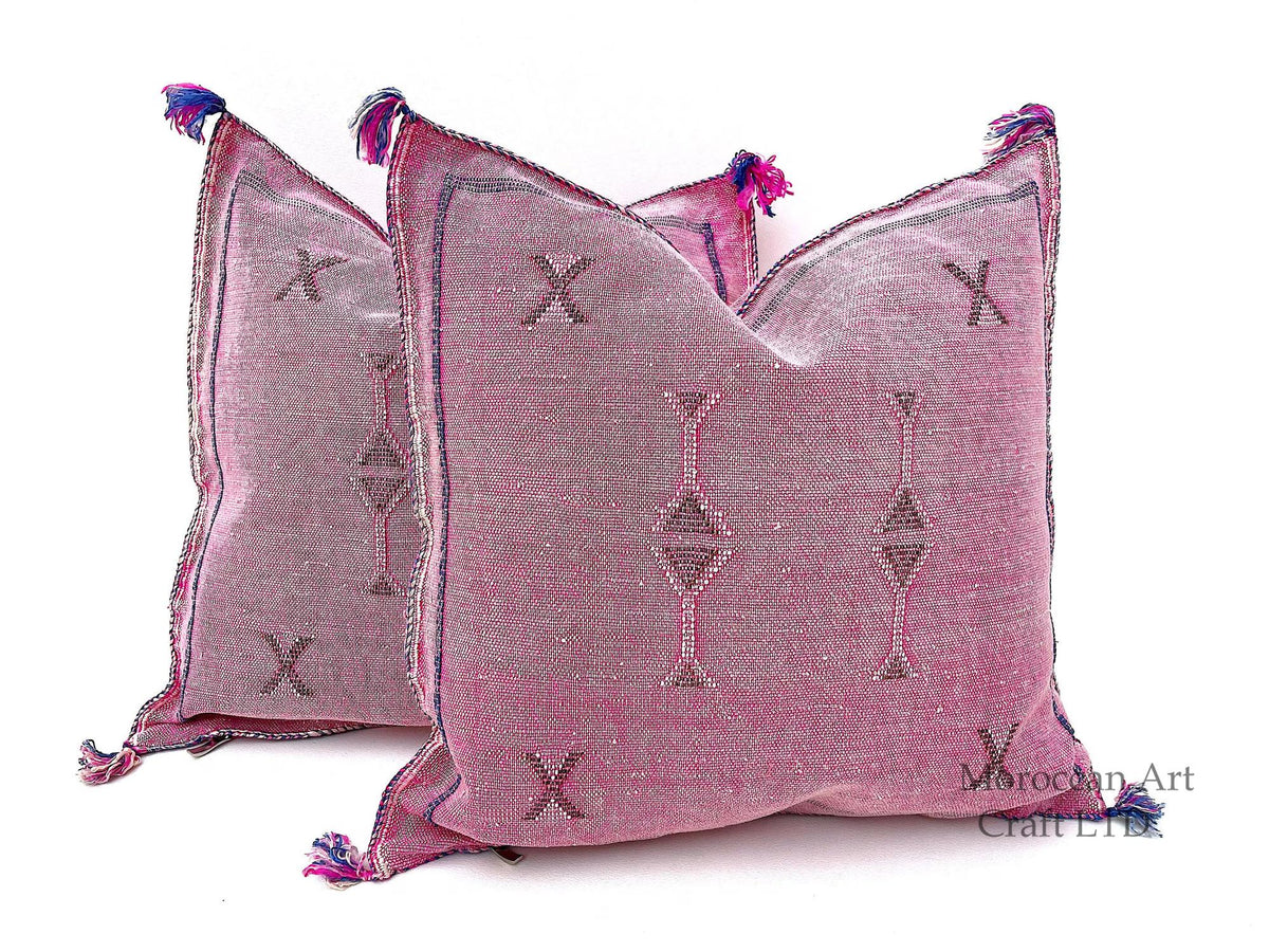 Pink Pillows silk 20x20,Pillow Cactus Silk, White Lumbar Cushion Handmade Cactus Silk Decorative Pillow - product image 1