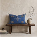 Handmade Moroccan Silk Pillow Cover, Indigo Blue Boho Tribal Embroidered Pillowcase for Sofa Couch, Sizes - product image 1