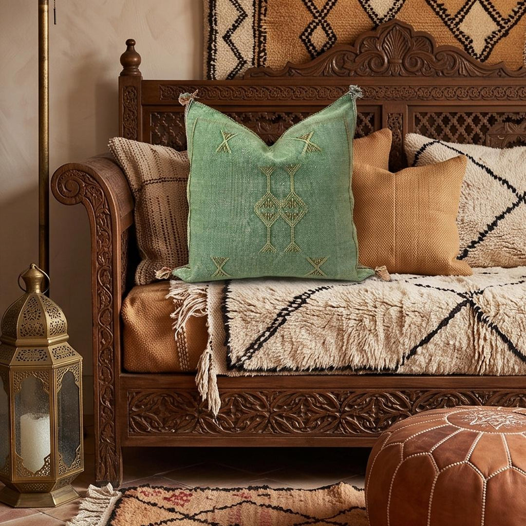 Moroccan Silk Pillow Cover, Handmade Boho Blue Sabra Pillowcase, Geometric Tribal Cushion, Custom Size So - product image 5