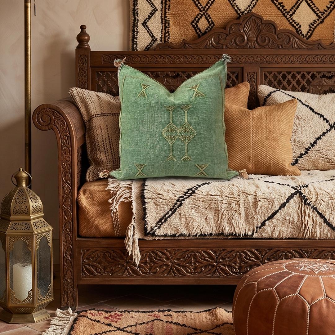 Moroccan Silk Pillow Cover, Handmade Boho Blue Sabra Pillowcase, Geometric Tribal Cushion, Custom Size So - product image 5
