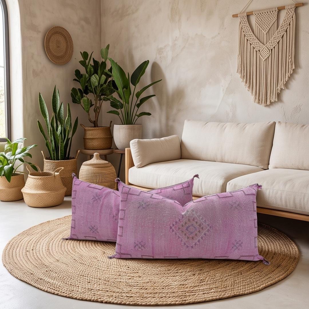 Moroccan Silk Pillow Cover, Handmade Boho Pink Sabra Pillowcase, Vintage Tribal Decor, Custom Sizes for S - product image 3