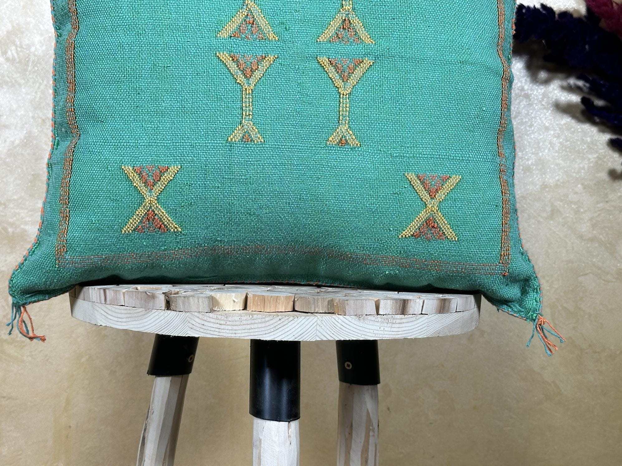 Teal Moroccan Pillow Cover, Gold Embroidered Boho Cushion, Handmade Berber Style Pillow for Sofa Bed Chai - product image 4