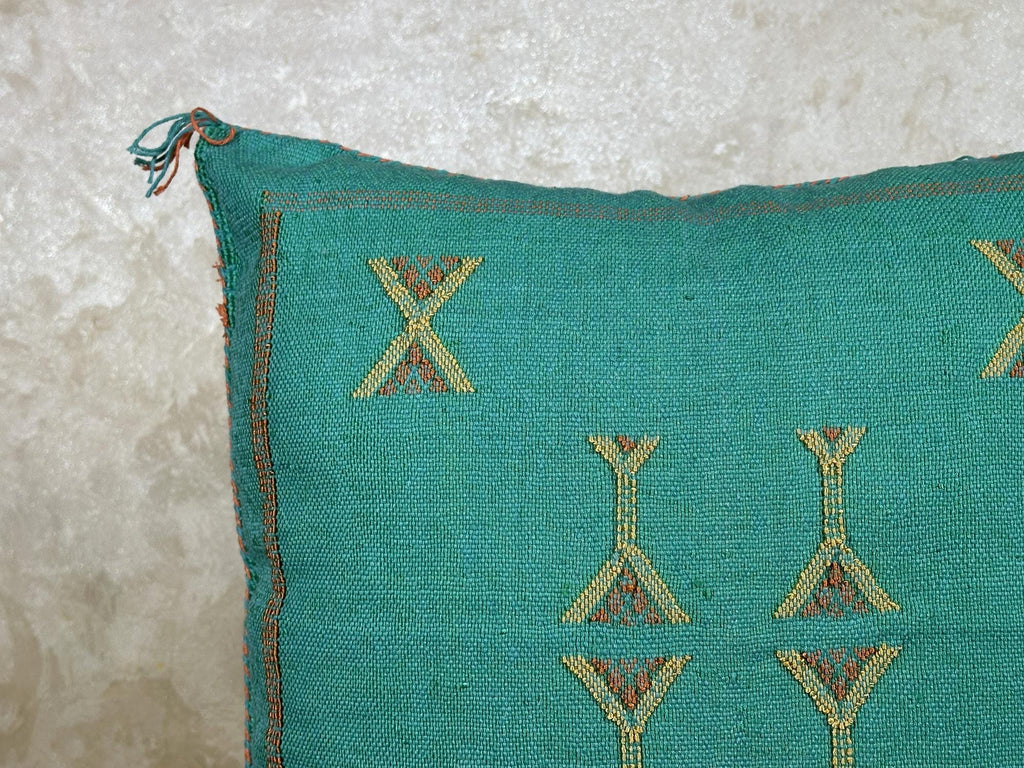 Teal Moroccan Pillow Cover, Gold Embroidered Boho Cushion, Handmade Berber Style Pillow for Sofa Bed Chai - product image 7