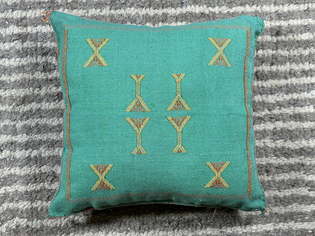Teal Moroccan Pillow Cover, Gold Embroidered Boho Cushion, Handmade Berber Style Pillow for Sofa Bed Chai - product image 10