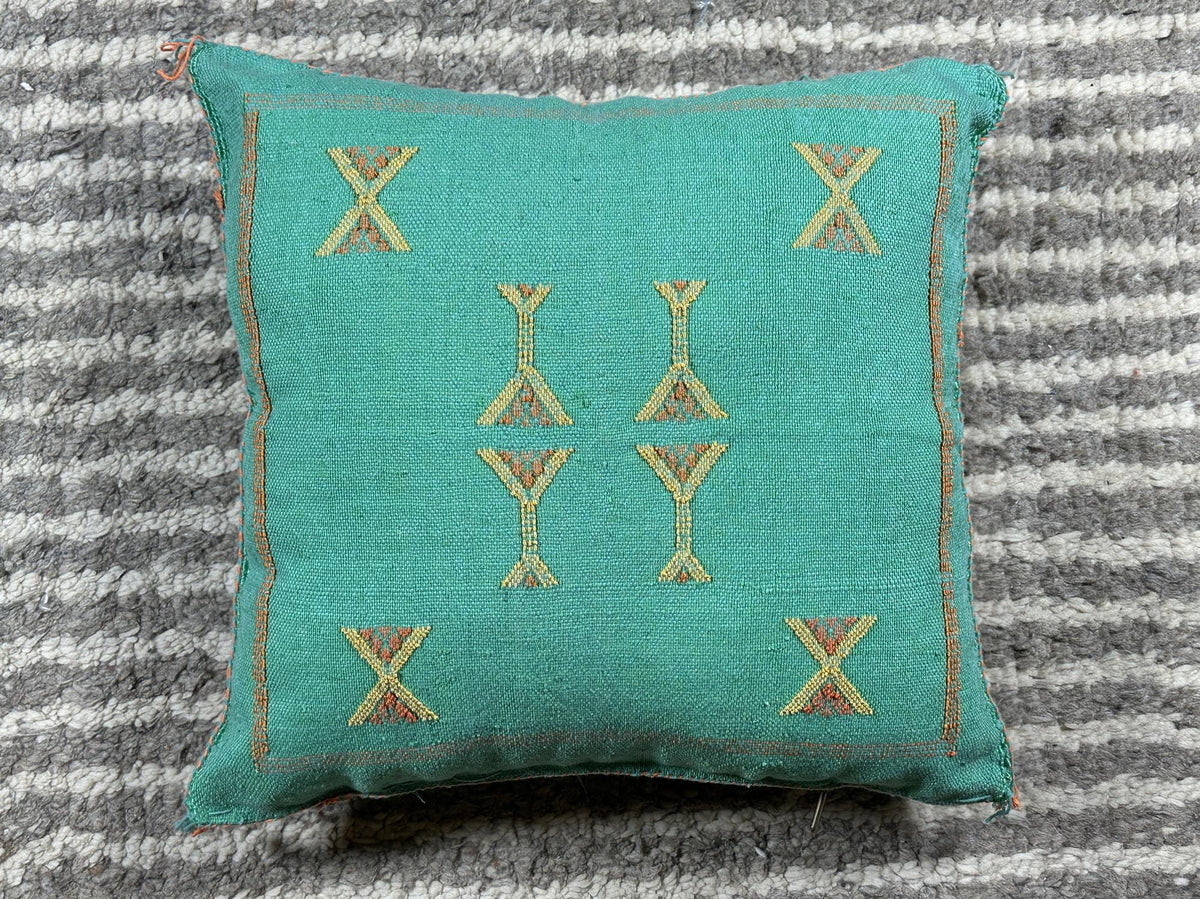 Teal Moroccan Pillow Cover, Gold Embroidered Boho Cushion, Handmade Berber Style Pillow for Sofa Bed Chai - product image 10