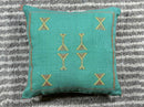 Teal Moroccan Pillow Cover, Gold Embroidered Boho Cushion, Handmade Berber Style Pillow for Sofa Bed Chai - product image 10