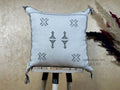 Gray Sabra Cactus Silk Pillow Cover, Handmade Moroccan Boho Textured Pillow, Aztec Cushion, Kilim Style D - product image 1