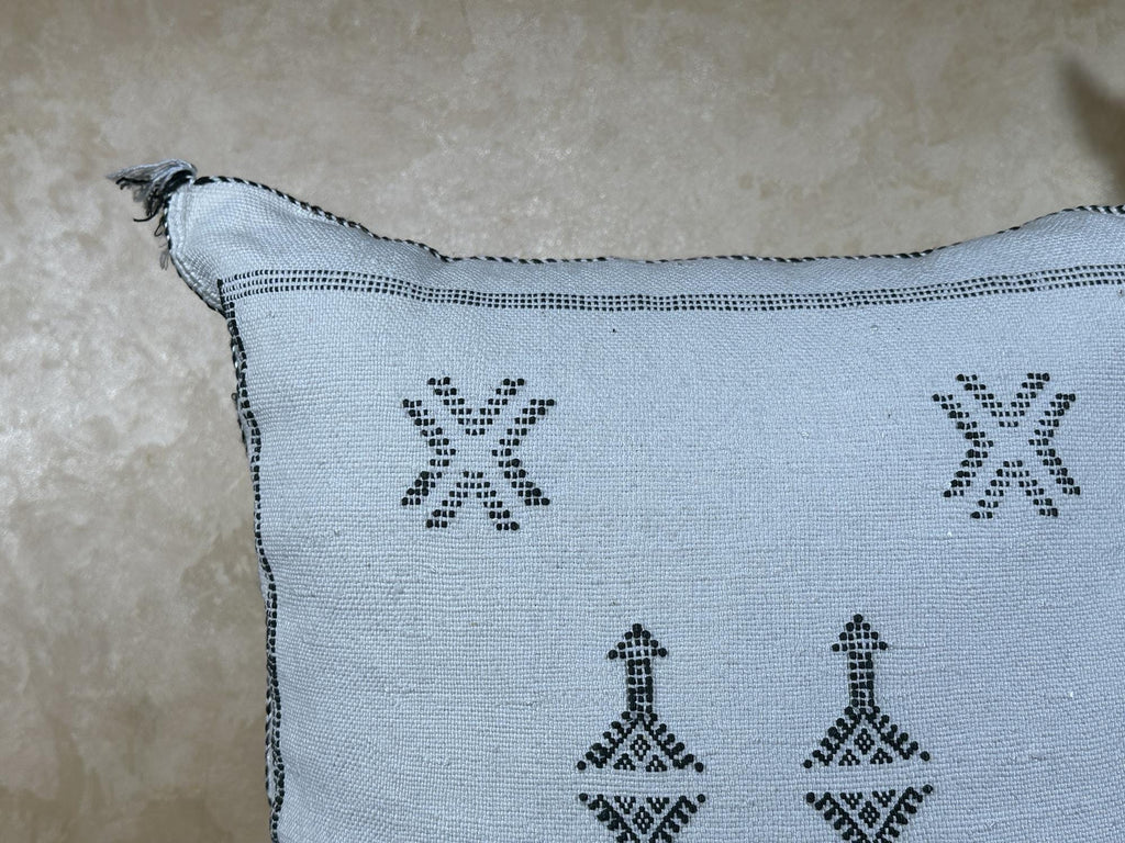 Gray Sabra Cactus Silk Pillow Cover, Handmade Moroccan Boho Textured Pillow, Aztec Cushion, Kilim Style D - product image 5
