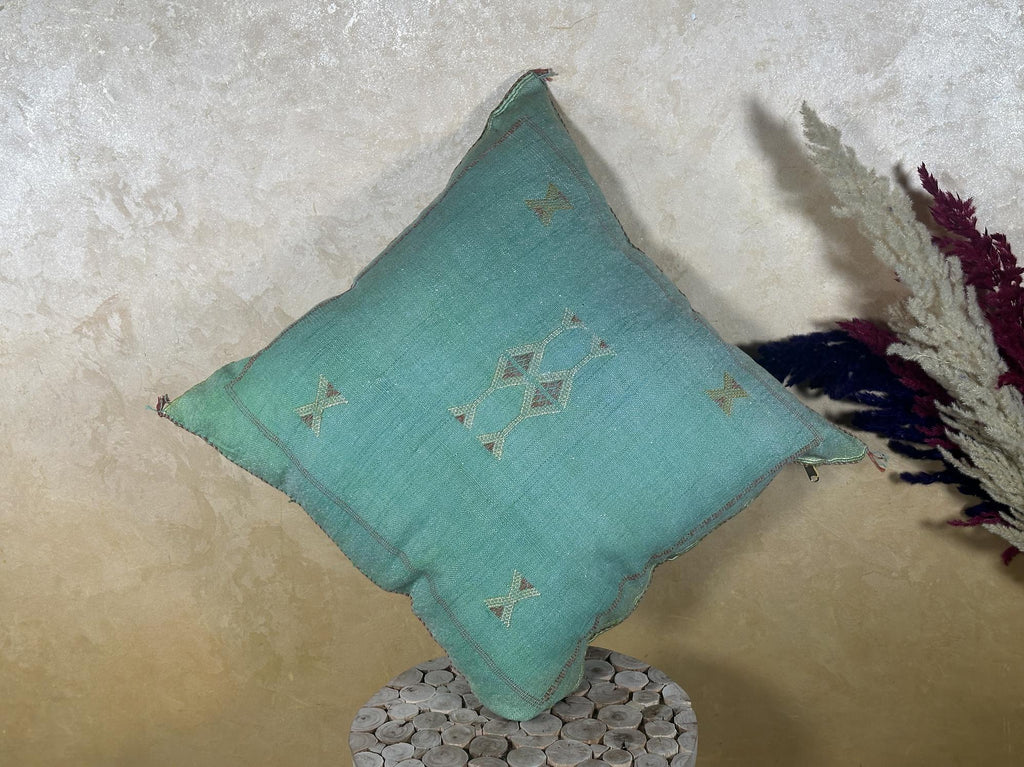 Teal Blue Moroccan Pillow Cover, Berber Boho Cushion, Sabra Pillow Cover, Handmade Aztec Pillow Sham, Lux - product image 7