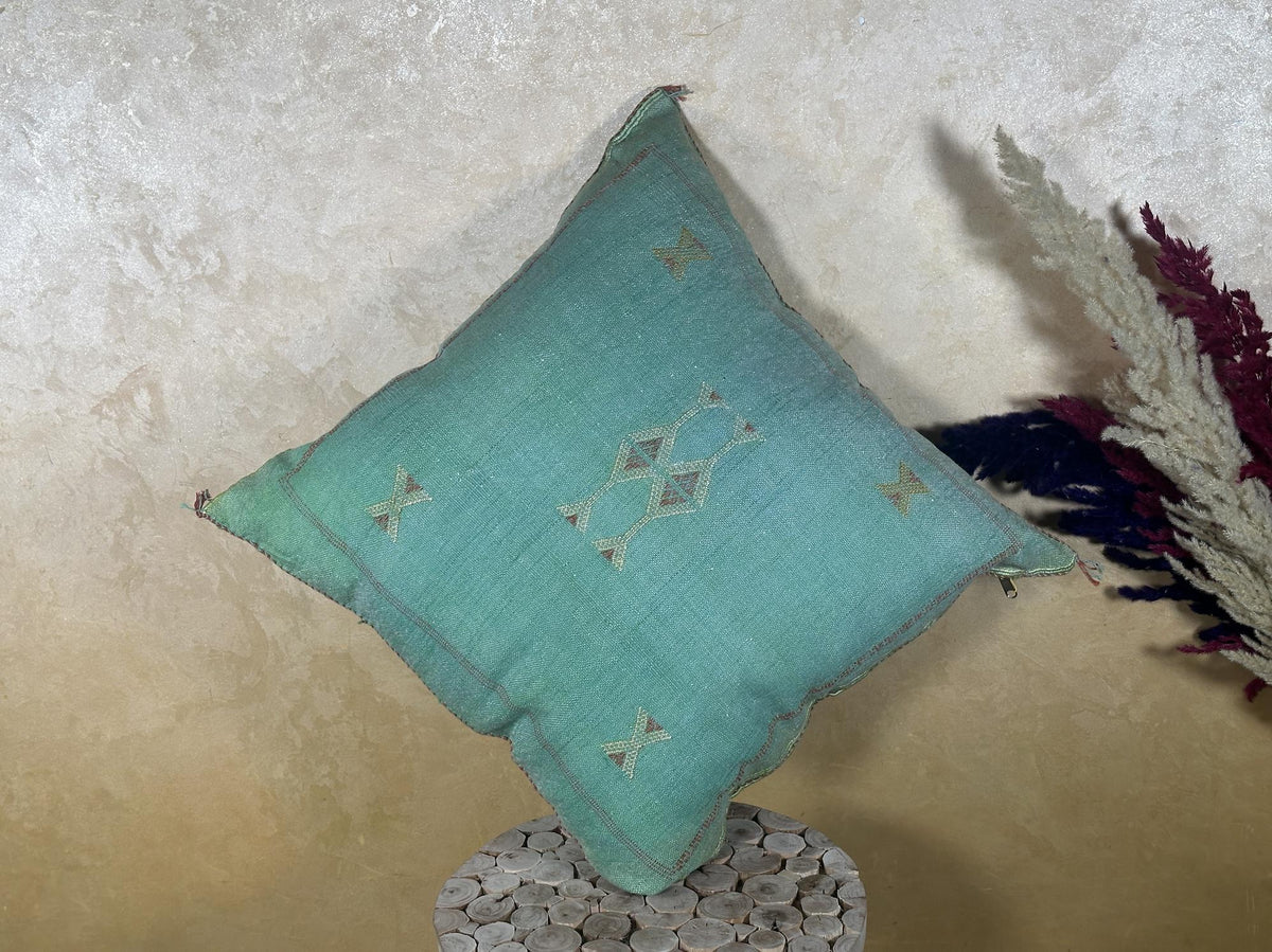 Teal Blue Moroccan Pillow Cover, Berber Boho Cushion, Sabra Pillow Cover, Handmade Aztec Pillow Sham, Lux - product image 7
