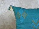 Turquoise Moroccan Cactus Silk Pillow Cover, Boho Woven Cushion Case with Gold Embroidery, Handmade Kilim - product image 4