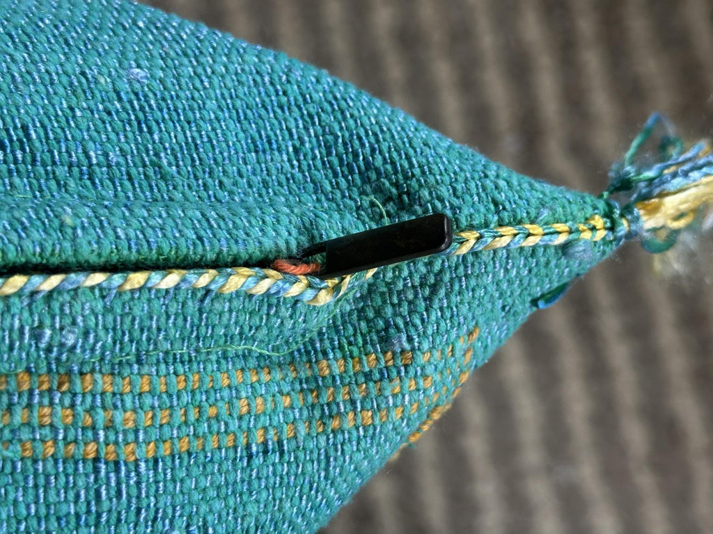 Turquoise Moroccan Cactus Silk Pillow Cover, Boho Woven Cushion Case with Gold Embroidery, Handmade Kilim - product image 8