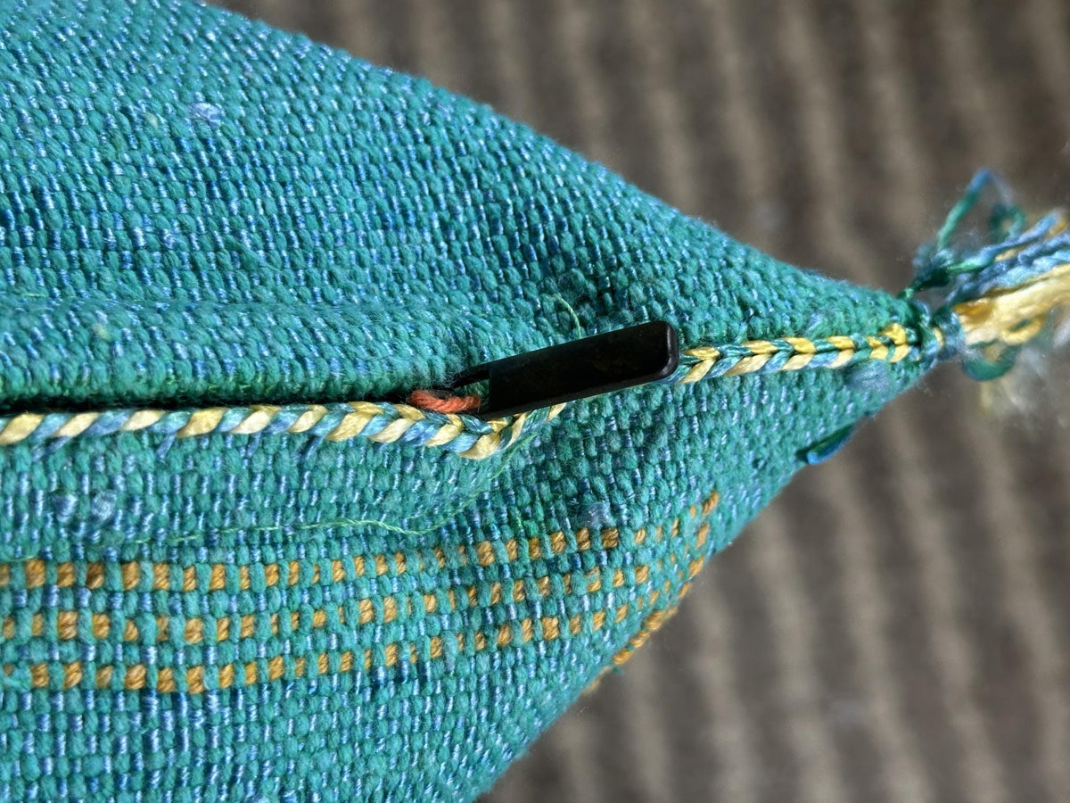 Turquoise Moroccan Cactus Silk Pillow Cover, Boho Woven Cushion Case with Gold Embroidery, Handmade Kilim - product image 8