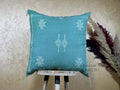 Teal Moroccan Pillow Cover, Handmade Berber Cushion, Woven Silk Cushion Cover, Boho Pillowcase, Luxury So - product image 1