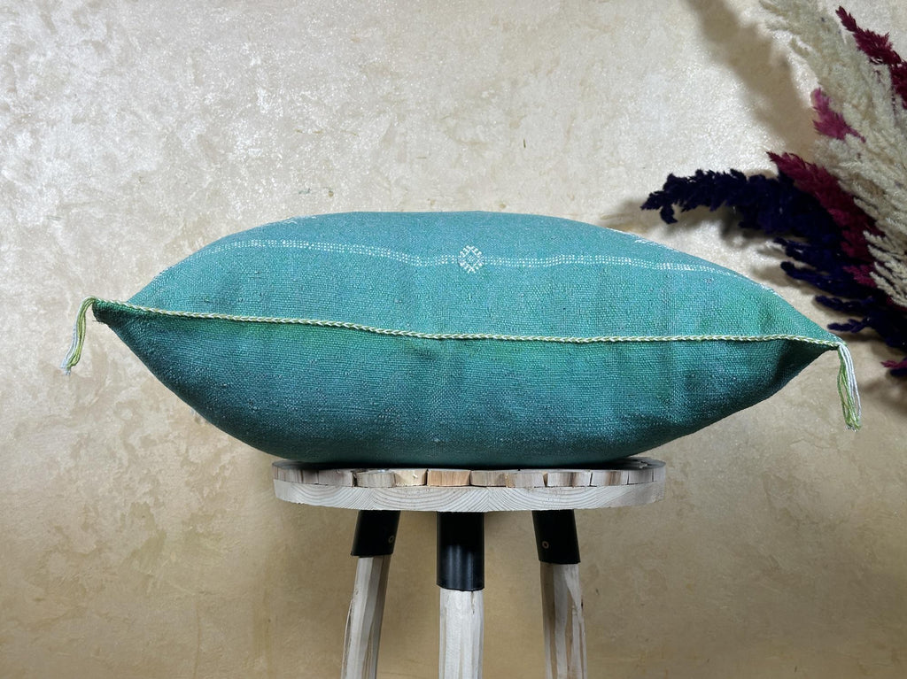 Teal Moroccan Pillow Cover, Handmade Berber Cushion, Woven Silk Cushion Cover, Boho Pillowcase, Luxury So - product image 9