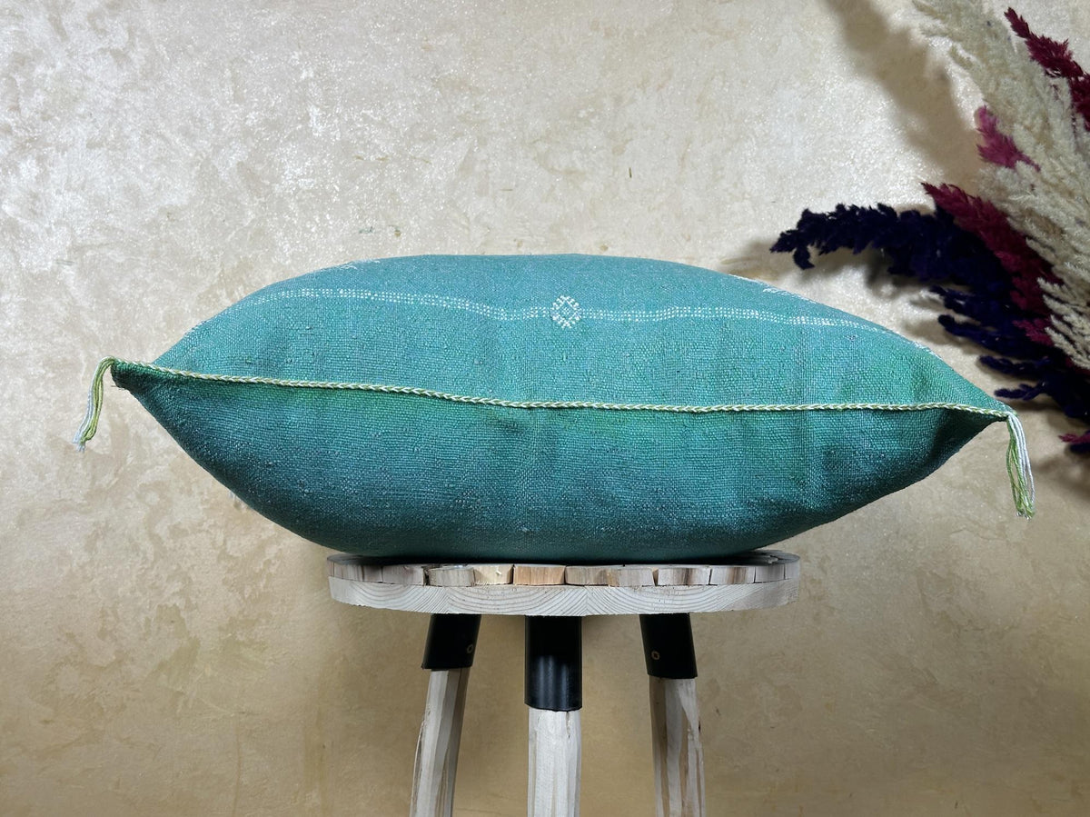 Teal Moroccan Pillow Cover, Handmade Berber Cushion, Woven Silk Cushion Cover, Boho Pillowcase, Luxury So - product image 9