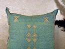 Teal Green Moroccan Silk Pillow Cover, Gold Berber Kilim Embroidery, Boho Tassel Cushion, Handmade Luxury - product image 4