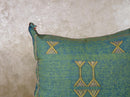 Teal Green Moroccan Silk Pillow Cover, Gold Berber Kilim Embroidery, Boho Tassel Cushion, Handmade Luxury - product image 7