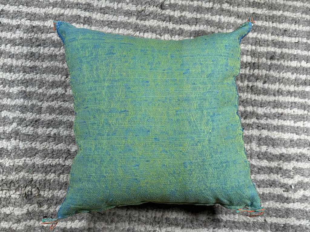 Teal Green Moroccan Silk Pillow Cover, Gold Berber Kilim Embroidery, Boho Tassel Cushion, Handmade Luxury - product image 10
