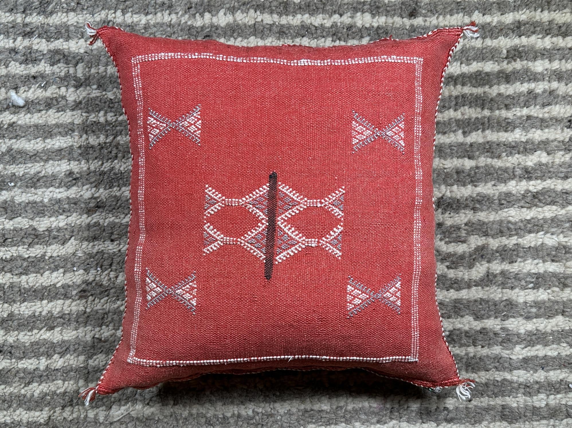 Terracotta Moroccan Pillow Cover, Handmade Kilim Cushion, Bohemian Woven Pillow Case, Ivory Stitch Boho D - product image 10