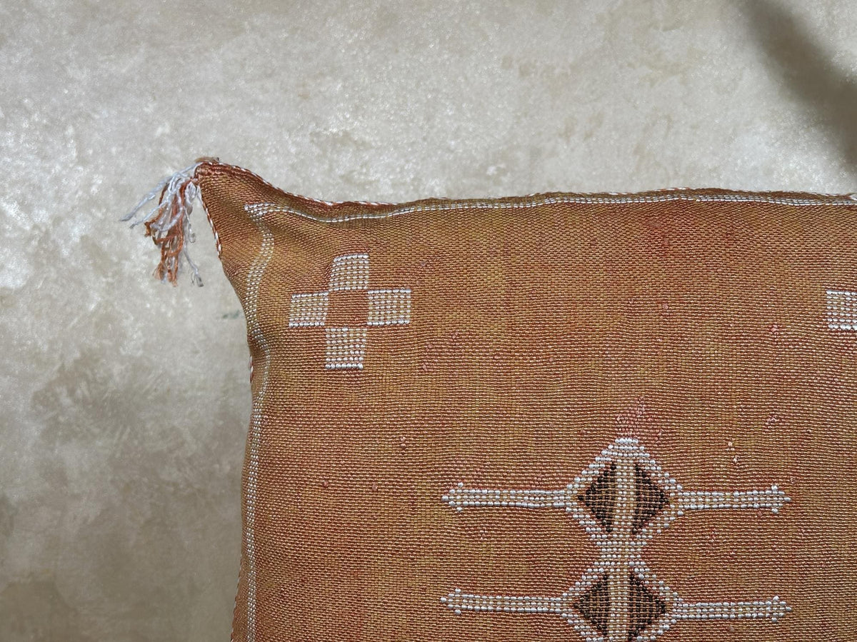 Caramel Moroccan Sabra Silk Pillow Cover, Boho Cushion Cover With Ivory Woven Design, Handmade Luxury Pil - product image 6