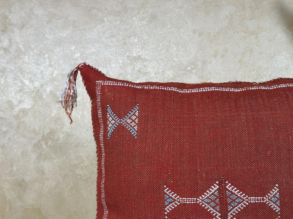 Rust Moroccan Pillow Cover, Cactus Silk Cushion, Boho Kilim Pillowcase, Handmade Embroidered Cushion Cove - product image 5