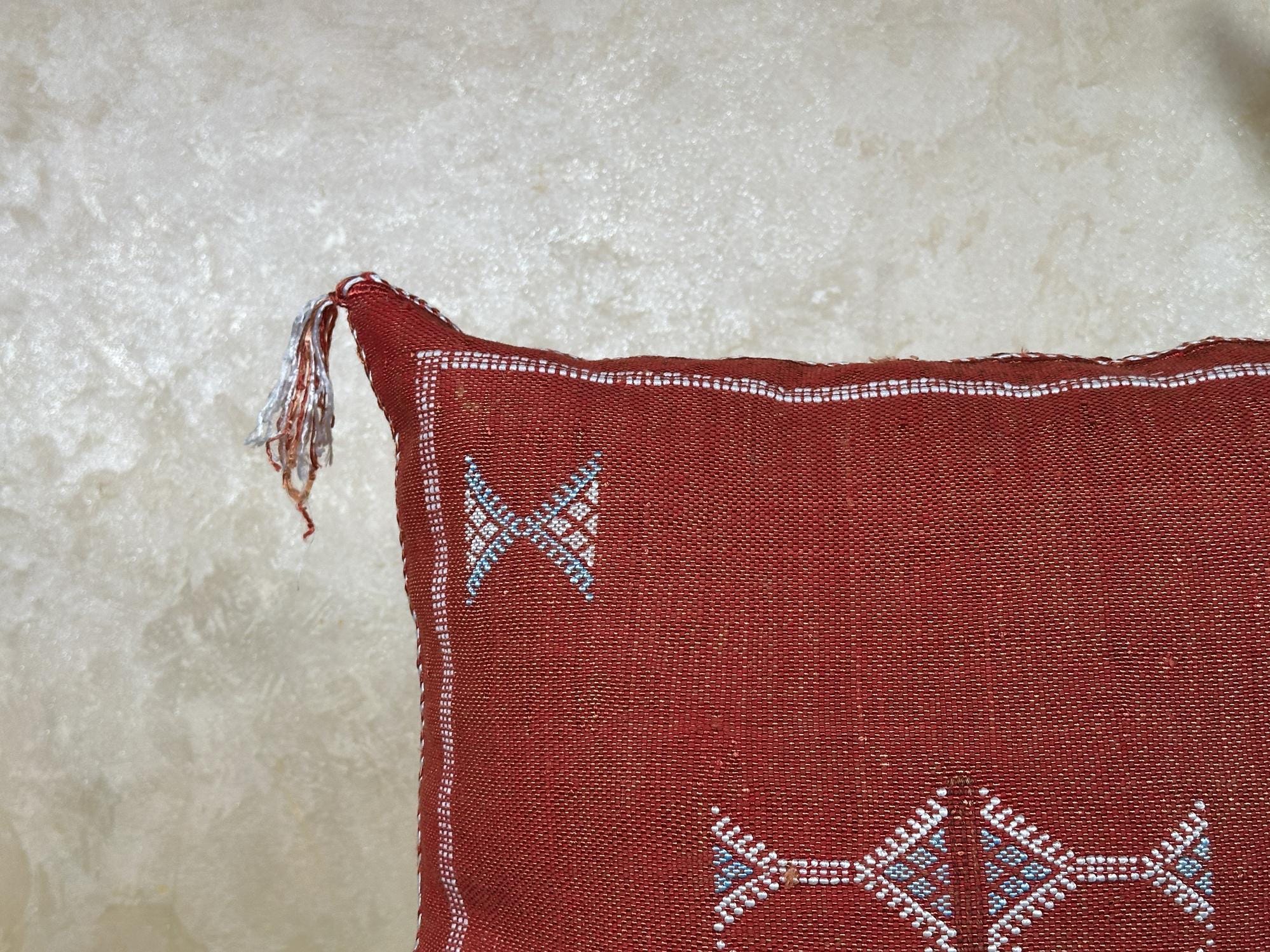 Rust Moroccan Pillow Cover, Cactus Silk Cushion, Boho Kilim Pillowcase, Handmade Embroidered Cushion Cove - product image 5
