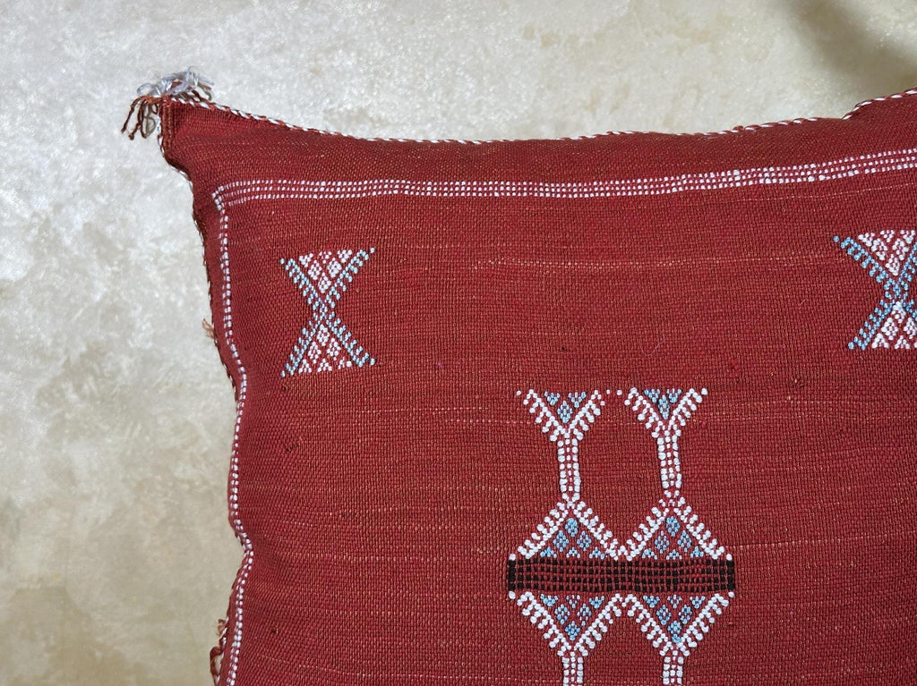 Rust Moroccan Cactus Silk Pillow Cover, Handmade Sabra Boho Cushion, Terracotta Geometric Embroidered Pil - product image 4