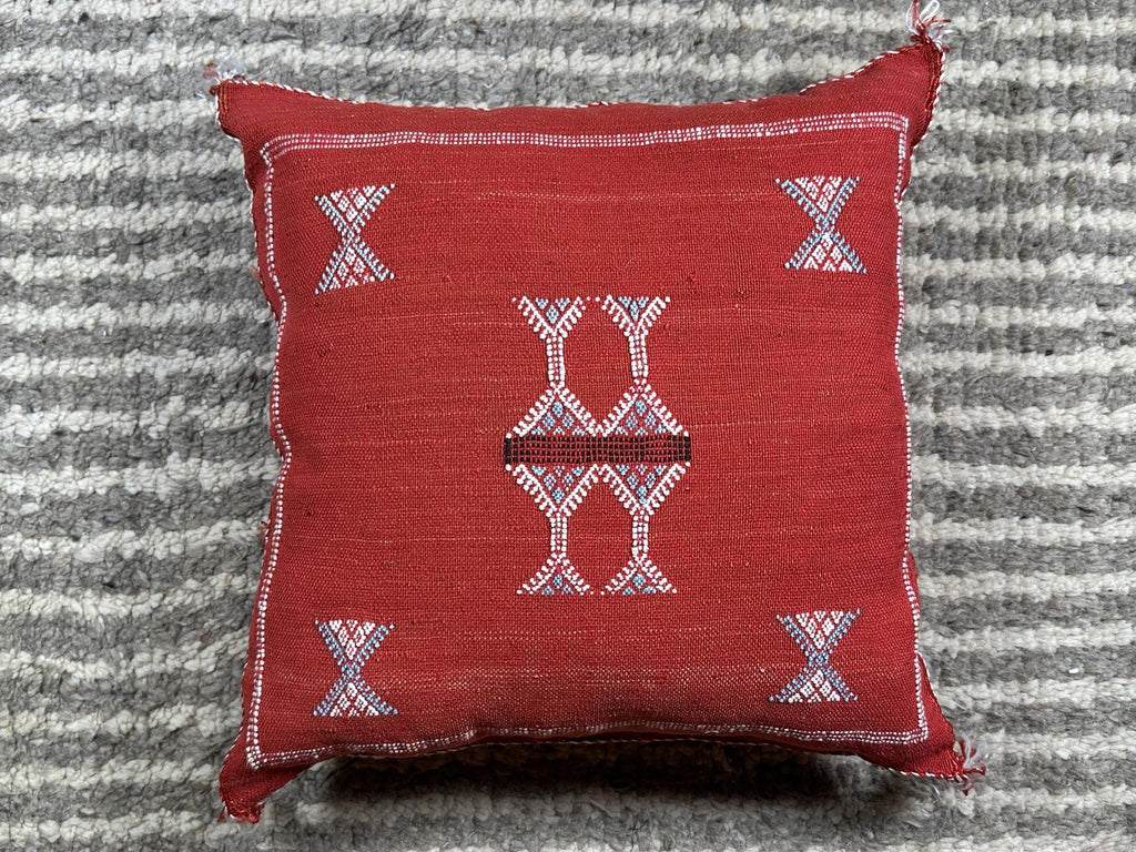 Rust Moroccan Cactus Silk Pillow Cover, Handmade Sabra Boho Cushion, Terracotta Geometric Embroidered Pil - product image 9