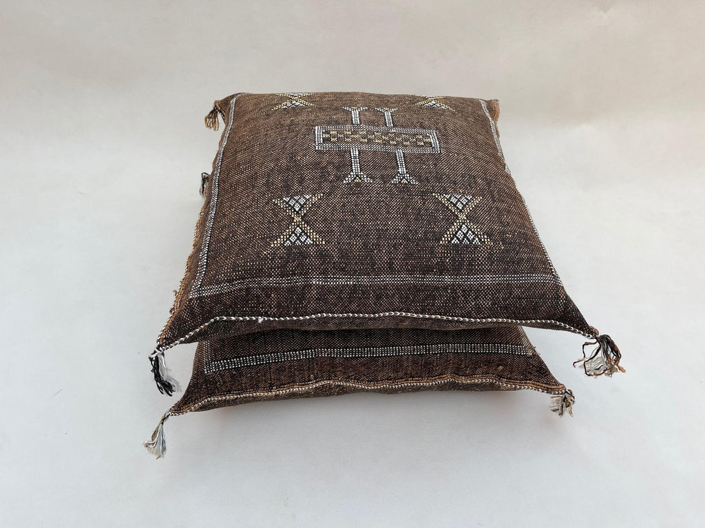 Brown silk pillow, Moroccan Sabra cushion, handmade cactus silk pillow, Berber Sabra cushion, Pillow Thro - product image 10