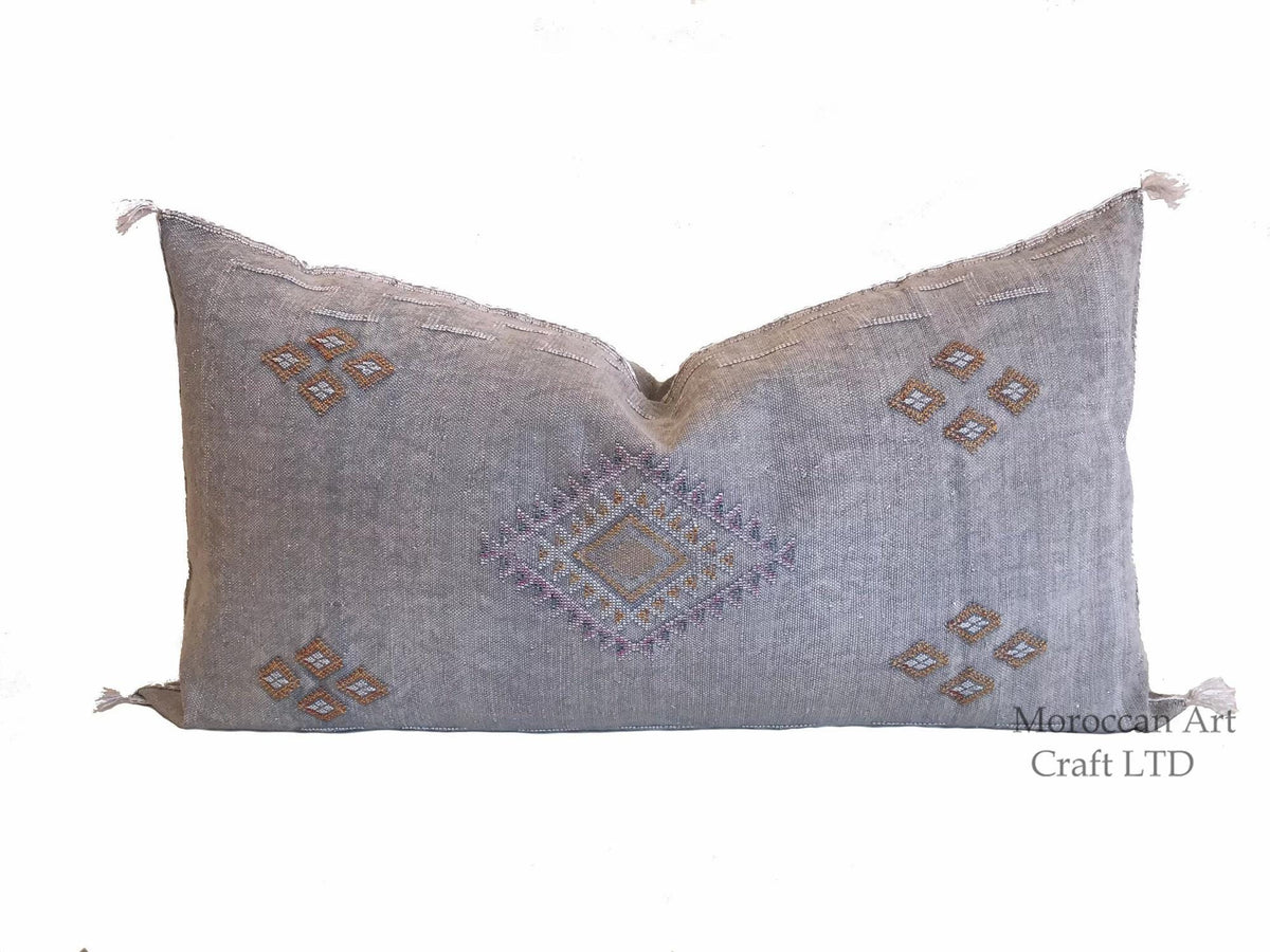 Gray Cactus Silk Pillow Cover, Moroccan Sabra Cushion, Decorative Accent - product image 1