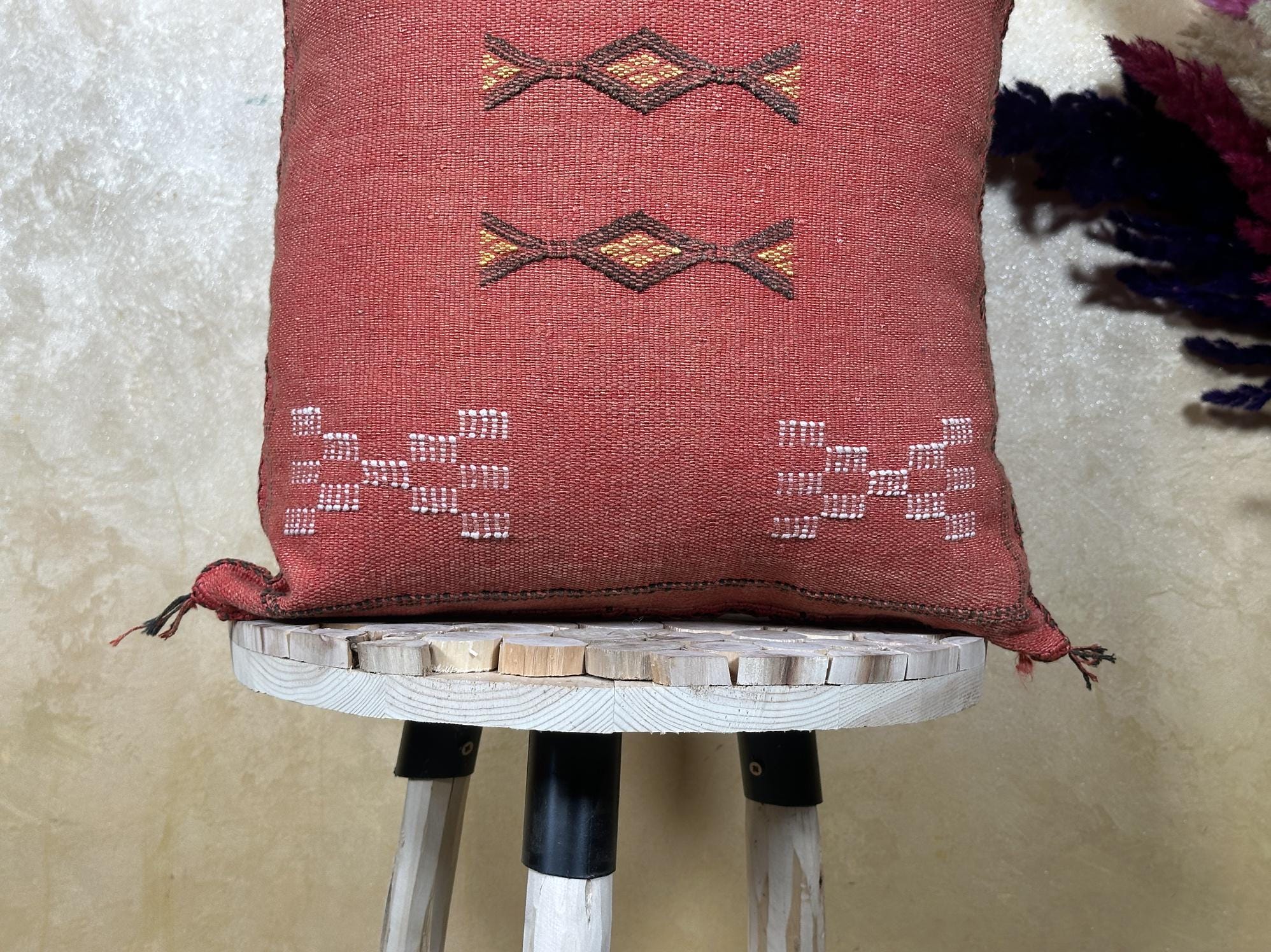 Rose Moroccan Sabra Silk Pillow Cover, Handmade Boho Cushion, Kilim Pillow Case, Luxury Decorative Pillow - product image 2