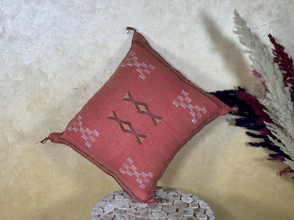 Rose Moroccan Sabra Silk Pillow Cover, Handmade Boho Cushion, Kilim Pillow Case, Luxury Decorative Pillow - product image 3