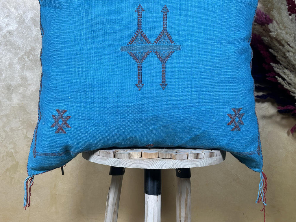 Blue Moroccan Pillow Cover, Handmade Boho Cushion, Kilim Inspired Pillowcase With Geometric Embroidery & - product image 2