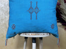 Blue Moroccan Pillow Cover, Handmade Boho Cushion, Kilim Inspired Pillowcase With Geometric Embroidery & - product image 2