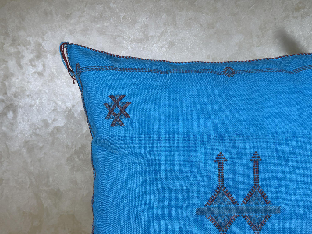 Blue Moroccan Pillow Cover, Handmade Boho Cushion, Kilim Inspired Pillowcase With Geometric Embroidery & - product image 6