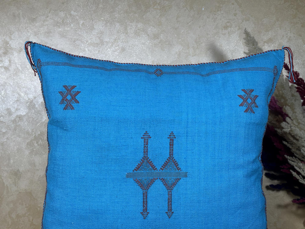 Blue Moroccan Pillow Cover, Handmade Boho Cushion, Kilim Inspired Pillowcase With Geometric Embroidery & - product image 5