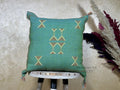 Teal Cactus Silk Pillow Cover, Moroccan Kilim Boho Cushion, Handmade Sabra Textured Pillow, Gift For Sofa - product image 1