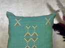 Teal Cactus Silk Pillow Cover, Moroccan Kilim Boho Cushion, Handmade Sabra Textured Pillow, Gift For Sofa - product image 3